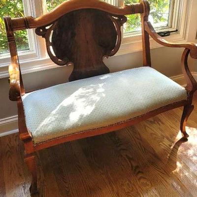 Antique Carved Mahogany Framed Settee