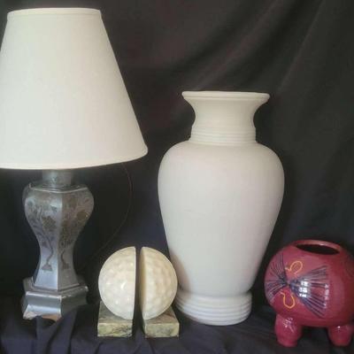 Wood Lamp And Ceramic Decor 