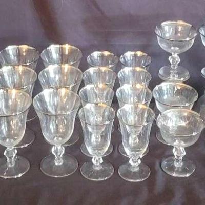 Silver Rimmed Drinkware And Plates Set