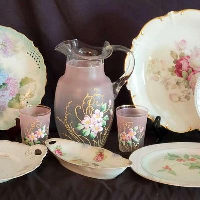 Unique Floral Plates And Pitcher