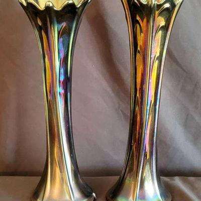 Iridescent Carnival Glass Vases