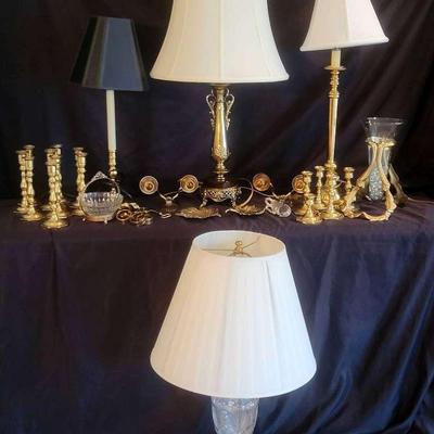Lamps & Other Bronze Decor Including Baldwin Candle Sticks