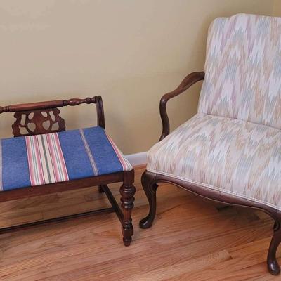 Mahogany Vanity Bench & Side Chair