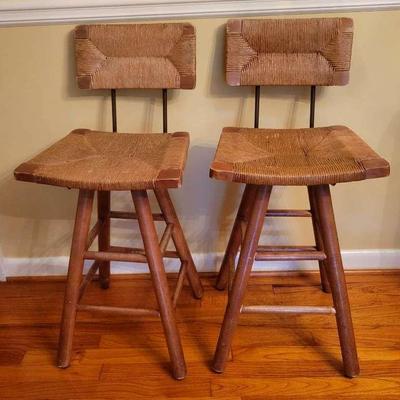 Rattan & Wood Swivel Bar Stools