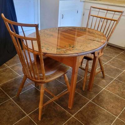 Floral Drop Leaf Table with Glass Top & Chairs