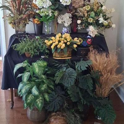 Faux Flowers, Including Brass Plant Holder And More