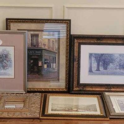 Prints, Lamp, And Mirror