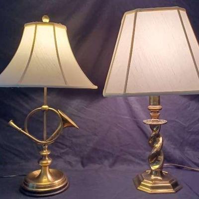 High Quality Stiffel Twisted Brass Base Table Lamp & A Vintage Bugel Horn Brass Table Lamp