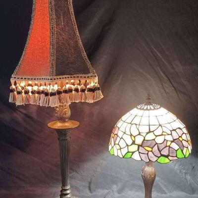 Tiffany-Style Glass Mosaic Table Lamp & A Hollywood Regency-Style Table Lamp