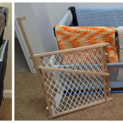 Portable Playpen, Adjustable Bed Rail, Door Gate, & Afghans 