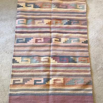 Hand Woven Mexican Aztec Print Wool Rug  
