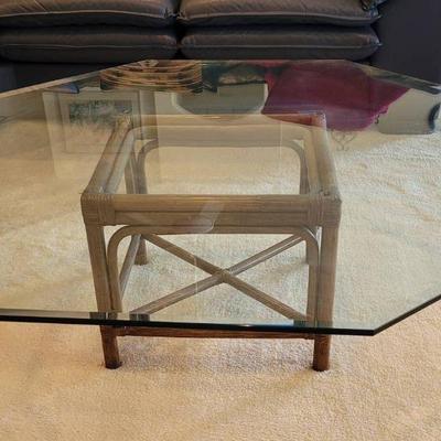 Glass Top Rattan Coffee Table 