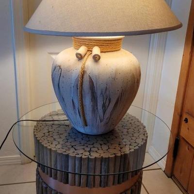 Saguaro Rib Side Table & Ceramic Lamp
