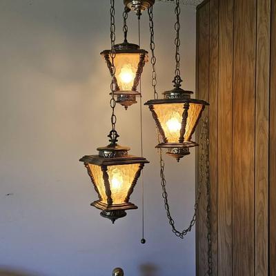MCM Hanging Lamp With Amber Colored Glass