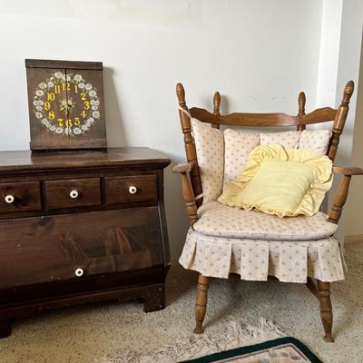 Upholstered Granny Chair & Solid Wood Hutch & Wood Clock