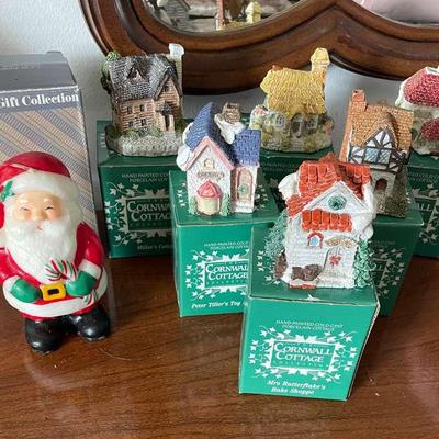 Vintage 1987 Cornwall Cottage Set 6 Pieces & Avon Santa