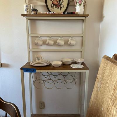 Kitchen Bistro Shelf & Set of 3 Correll Dishes & Corning Mugs & More