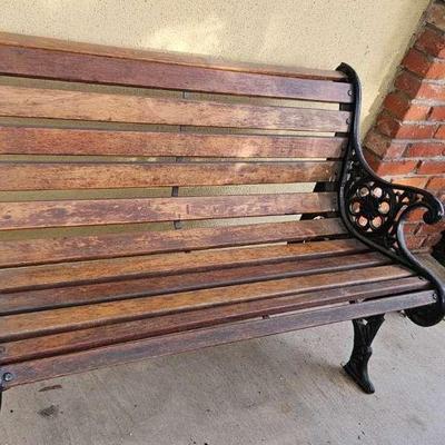 Antique Victorian Garden Cast Iron Bench with Cast Iron Lion's Heads Arms - 50L×28W×31H