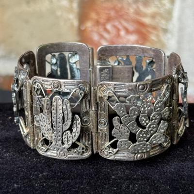 Silver Cactus Panel Bracelet
