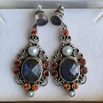 Faceted Labradorite and Silver Earrings
