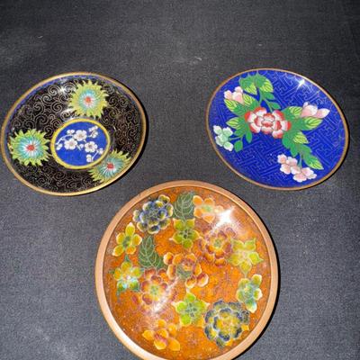 Trio Of Plates Cloisonné