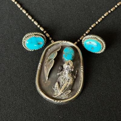 Silver and Turquoise Horned Lizard