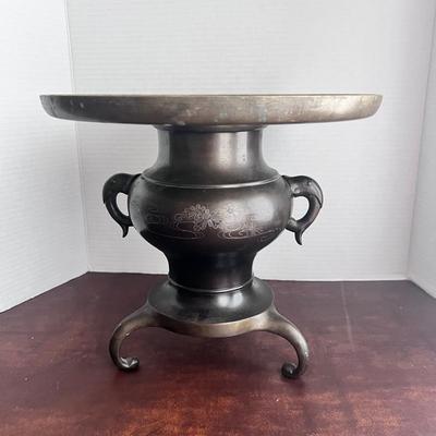 Brass Bronze Censer Ikebana Vase Incense Burner Footed 3 Legs Etch Flowers 