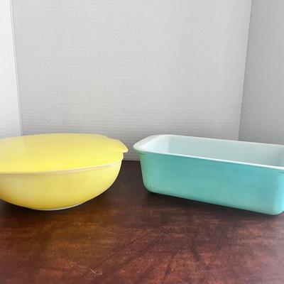 Vintage Pyrex Casserole Bowl Ovenwear w/ Lid, Turquoise Loaf Pan 