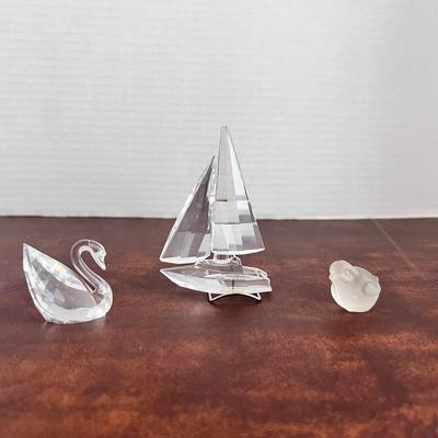 Swarovski Sailboat, Swan & Frosted Glass Bird 