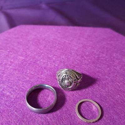 .925 Rings (3), Marine Sz 8, Tungsten Carbide Mens Sz 9, Platinum Women’s Sz 6