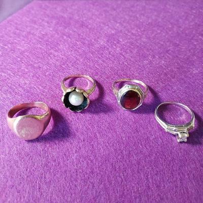 (4) Rings, 10k Sz 7, 10k Flower Sz 7, 12k Wedding Band Sz 7, 14k Ruby Ring Sz 7.5