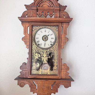 Seth Thomas Eclipse Wall Clock Glass Door Carved Pendulum No Key