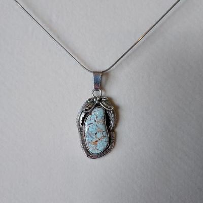 White Turquoise Sterling Necklace Chain Pendant (TF) 