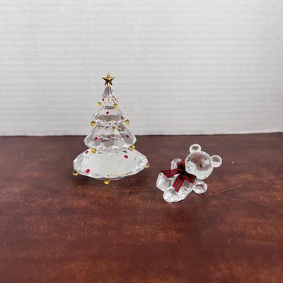 Swarovski Teddy Bear w/ Bow, Christmas Tree w/ Ornaments & Star