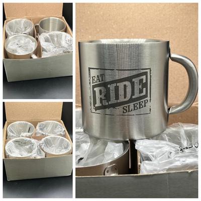 Set of (8) Eat Ride Sleep Stainless Steel Mugs New in Boxes