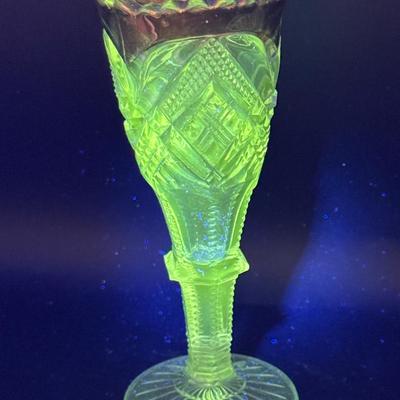 Vintage Pressed Glass Bud Vase with Gold-Colored Rim