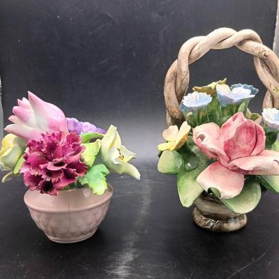 (2) Ceramic Potted Flower Capodimonte