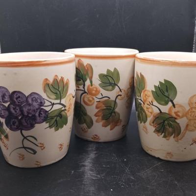 (3) Coffee Mugs with Handpainted Grape Design
