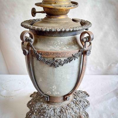 Antique Cast Iron Oil Lamp Base with Floral Ornamentation | 19th Century