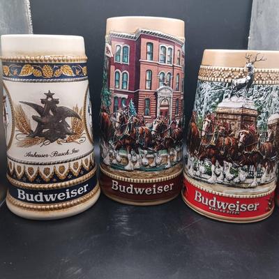 (3) Handcrafted Budweiser Beer Steins, Amheuser-Busch Inc.