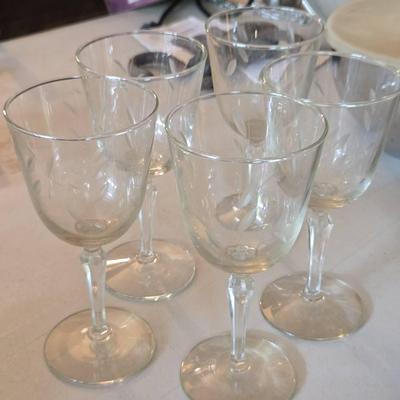 (5) Etched Wine Glasses