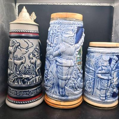 (3) Handmade Painted Beer Steins