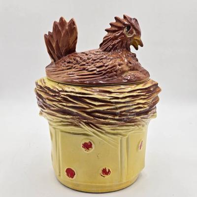 Antique Vintage Pottery1950's McCoy Hen Chicken Nest Cookie Jar Farm 1958 USA