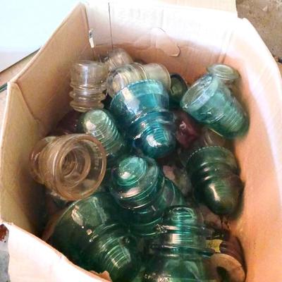 Mystery Box of Green and Clear Glass Insulators