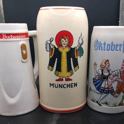 (3) Painted Beer Steins