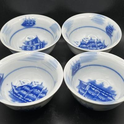 (4) Vintage Nantucket Blue & White Porcelain Bowls