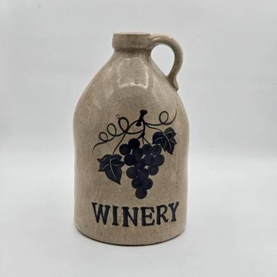 Vintage Island Imports Pottery Ceramic Glazed Jug Grape Vine and Winery