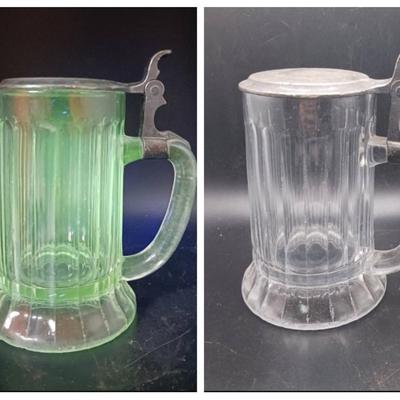 Glass Beer Stein With Metal Lid, Glows In Blacklight