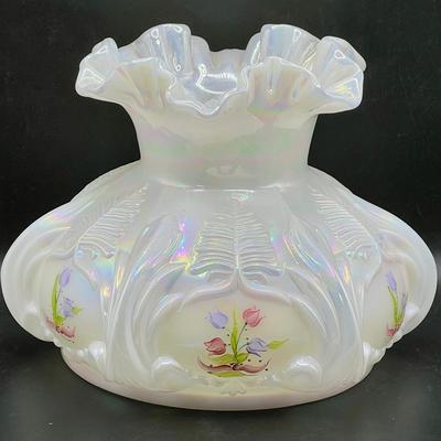 Fenton Opalescent Handpainted Lampshade Artist Signed — S. Hopkins