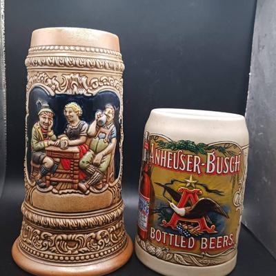(2) Handmade Painted Beer Steins